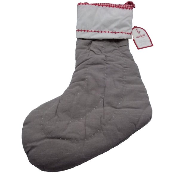 Pottery Barn Kids Christmas Stocking Santa & Sleigh Holiday Quilted Xmas Grey - Picture 7 of 11